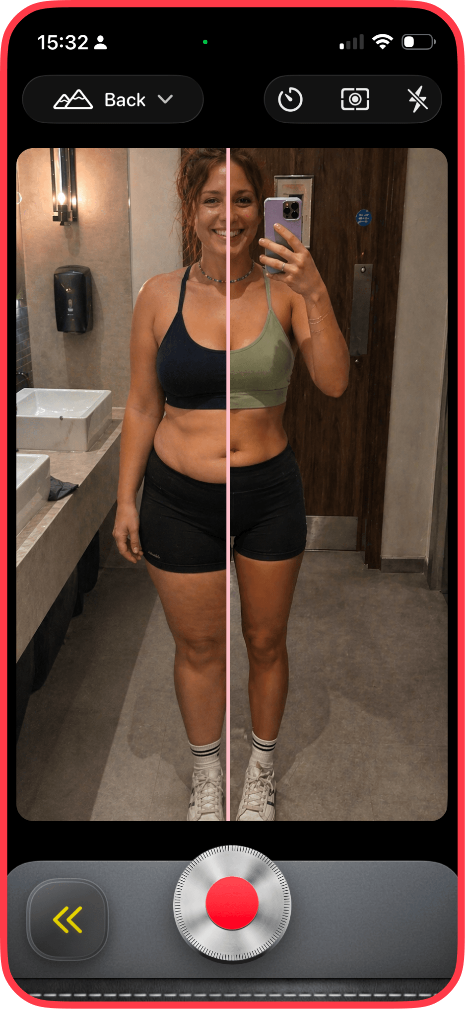 DayReel fitness compare photo on an iPhone